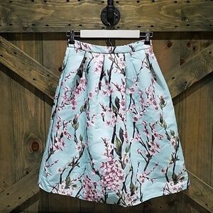 OLGA BOTANICAL FLORAL CHERRY BLOSSOM  SKIRT SMALL GARDEN SUMMER SPRING PLEATED